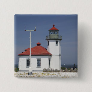 VS, Washington, Seattle, Alki Point Lighthouse, 2 Vierkante Button 5,1 Cm