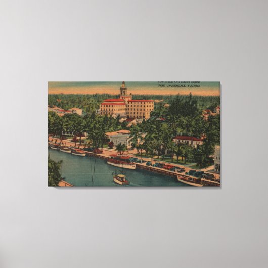 Vt. Lauderdale, FL - Uitzicht New River & Court Canvas Afdruk (Voorkant)