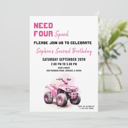 VTT rose modifiable Invitation Anniversaire (Debout devant)