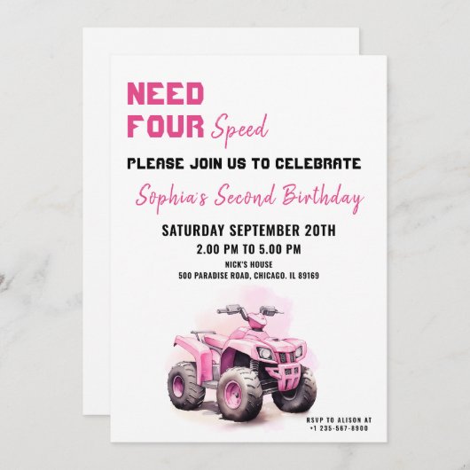 VTT rose modifiable Invitation Anniversaire (Devant / Derrière)