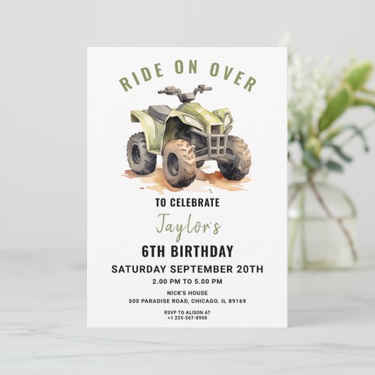 VTT vert modifiable Invitation Anniversaire (Debout devant)