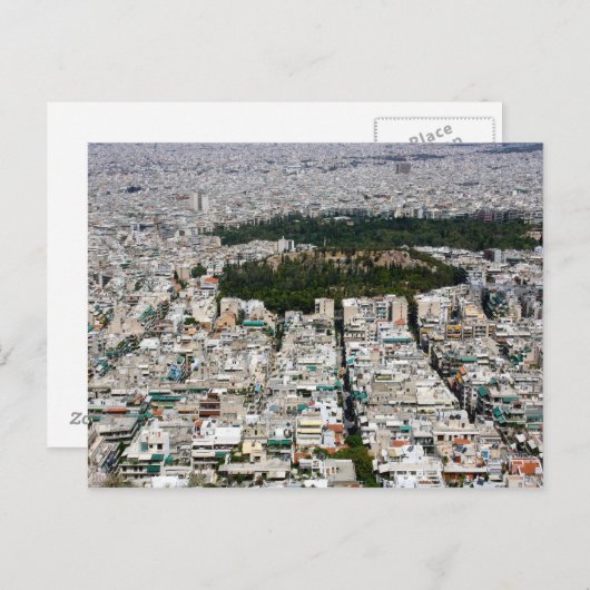 Vue aérienne d'Athènes sur une carte postale (Devant / Derrière)