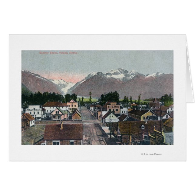 Vue aérienne estivale de la ville de Valdez, AK (Devant horizontal)