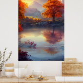 Vue classique d'automne d'un lac arboré 2 Poster (Cuisine)