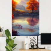 Vue classique d'automne d'un lac arboré 2 Poster (Bureau à domicile)