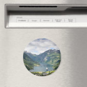 Vue Geirangerfjord en Norvège aimant rond (In Situ (Lave-vaisselle))