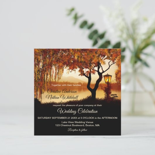 Vue lac d'automne Faire-part de mariage de lantern (Debout devant)