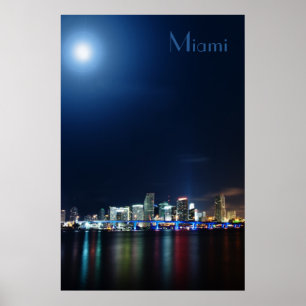 Vue panoramique de Miami la nuit - Poster