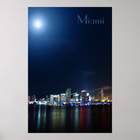 Vue panoramique de Miami la nuit - Poster (Devant)
