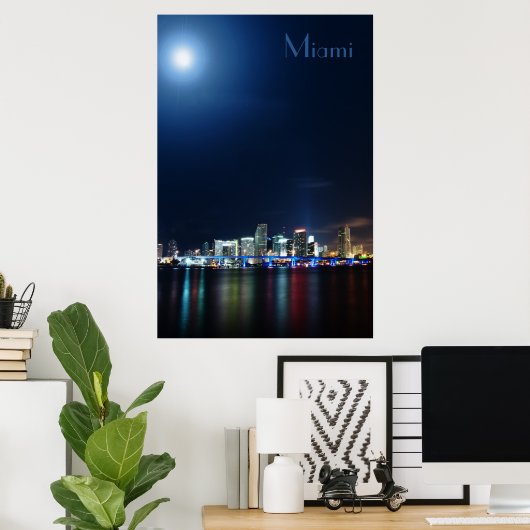 Vue panoramique de Miami la nuit - Poster (Bureau à domicile)