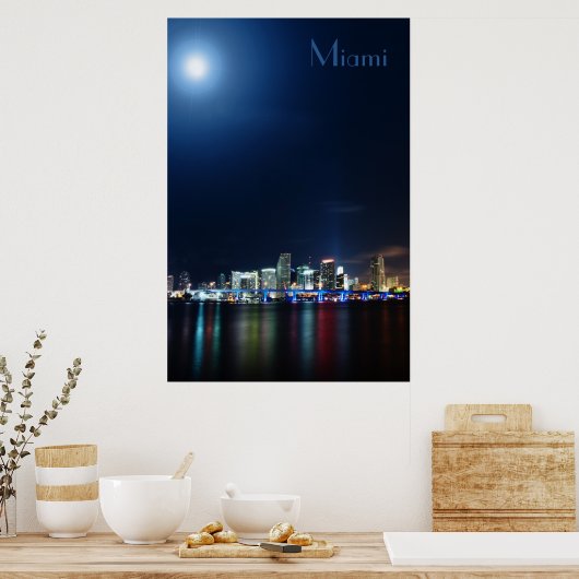 Vue panoramique de Miami la nuit - Poster (Cuisine)