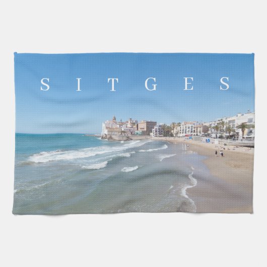 Vue panoramique de Sitges serviette à thé (Horizontal)