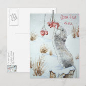 Vuildieren die met muizen bessen op sneeuwscène briefkaart (Voorkant / Achterkant)