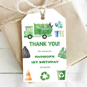 Vuilniswagen 1e Verjaardag Party Gift Labels Cadeaulabel