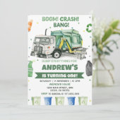 Vuilniswagen 1e verjaardagsfeest kaart (Staand voorkant)