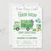 Vuilniswagen 1e verjaardagsfeest kaart (Voorkant)