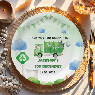 Vuilniswagen 1e verjaardagsfeest papieren bordje