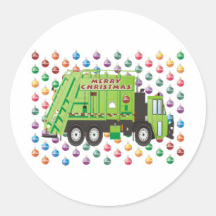 Vuilniswagen Kerst Ronde Sticker