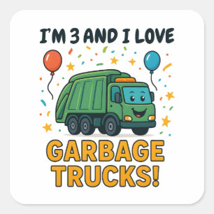 Vuilniswagen Verjaardagsploeg - Kinderen Verjaarda Vierkante Sticker