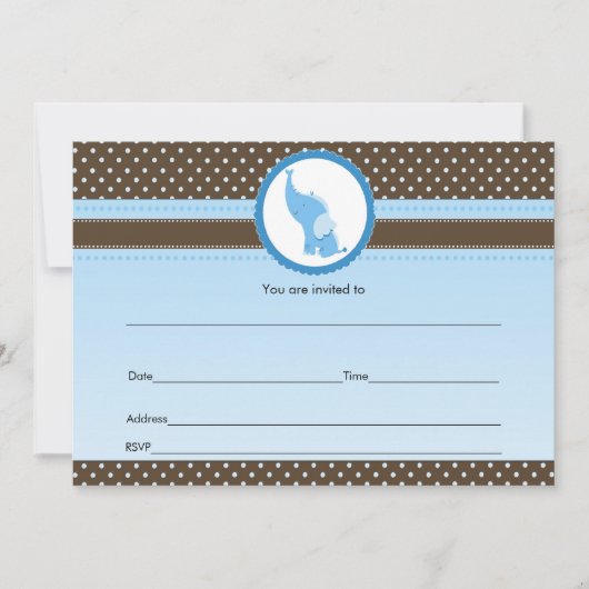 Vul blanco uitnodiging olifant blauw bruin (Voorkant)