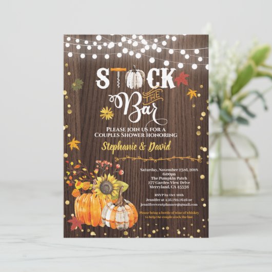 Vul de bar uitnodiging. Herfst pompoen rustieke ho Kaart (Staand voorkant)