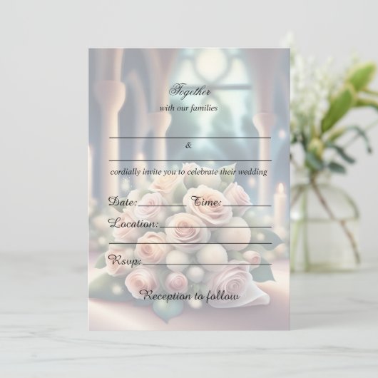 Vul de blanco bloemenbruiloft uitnodiging in (Staand voorkant)