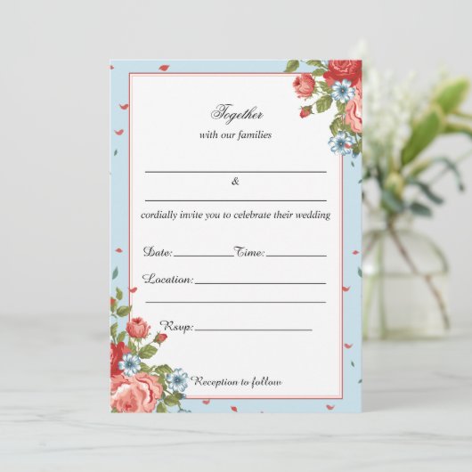 Vul de blanco bloemenbruiloft uitnodiging in (Staand voorkant)