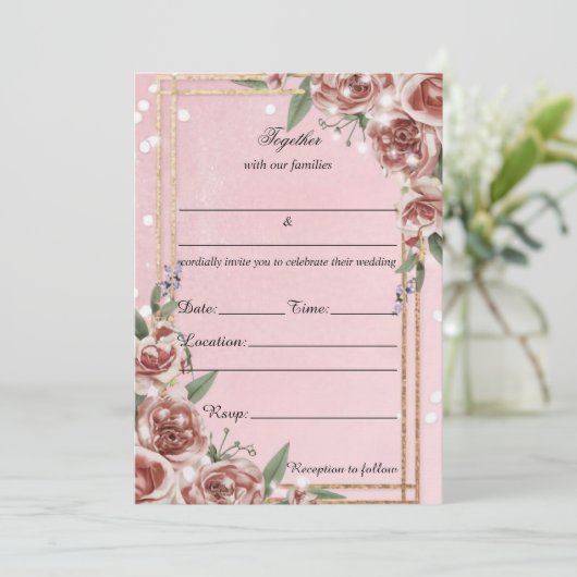 Vul de blanco bloemenbruiloft uitnodiging in (Staand voorkant)