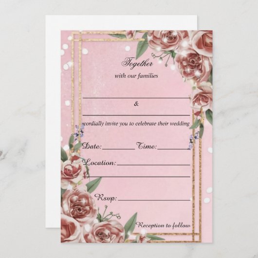 Vul de blanco bloemenbruiloft uitnodiging in (Voorkant / Achterkant)