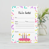 Vul de blanco verjaardagsuitnodiging in kaart (Staand voorkant)