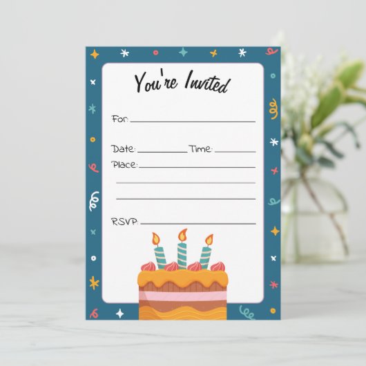 Vul de blanco verjaardagsuitnodiging in kaart (Staand voorkant)