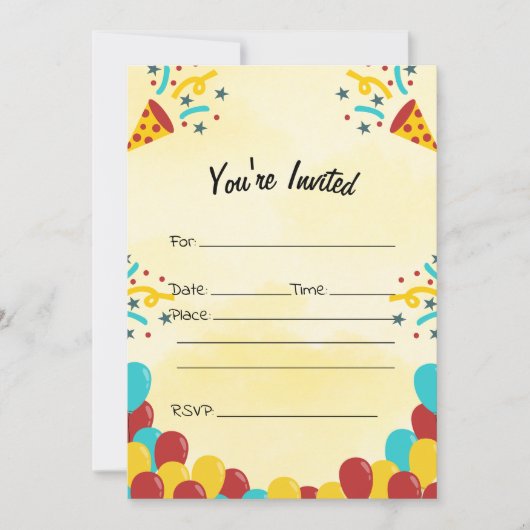 Vul de blanco verjaardagsuitnodiging in kaart (Voorkant)