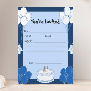 Vul de Blank Birthday Blue uitnodiging in