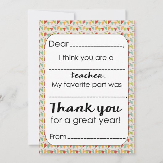Vul de lege leraar in Dank u Kaart (Voorkant)