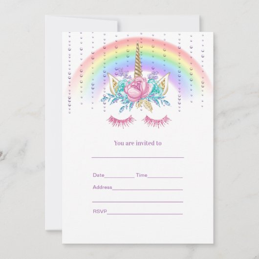 Vul de Uitnodiging van Unicorn in (Voorkant)