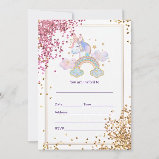 Vul de Uitnodiging van Unicorn in (Voorkant)