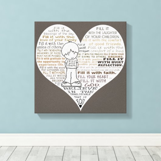 Vul je hart donkerbruin canvas afdruk (Insitu (Houten vloer))