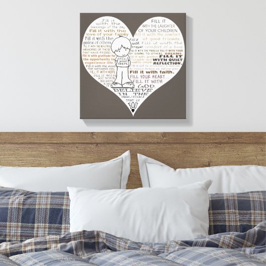 Vul je hart donkerbruin canvas afdruk (Insitu (Slaapkamer))