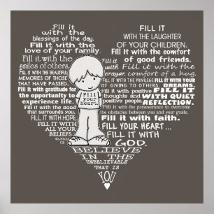 Vul je hart-Witte letters/Donkkerbruin Poster