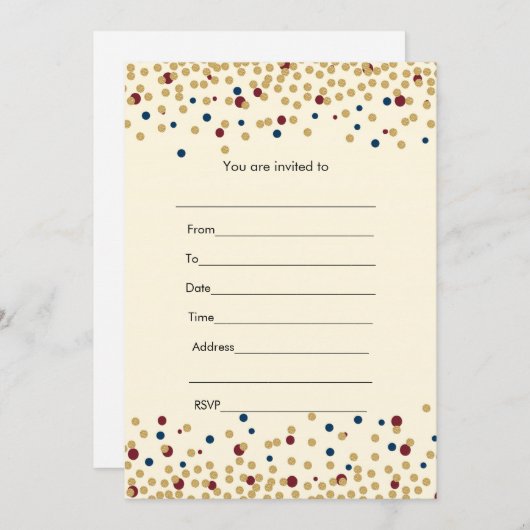 Vul uitnodiging confetti goud marine roodburgundy (Voorkant / Achterkant)