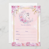 Vul uitnodiging waterverf bloemenkroon eenhoorn in (Voorkant / Achterkant)