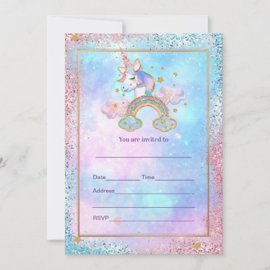 Vul Unicorn uitnodiging in (Voorkant)