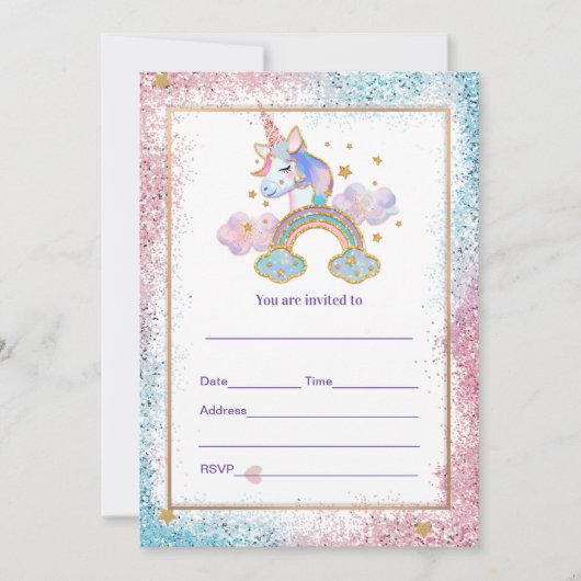 Vul Unicorn uitnodiging in (Voorkant)