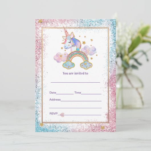 Vul Unicorn uitnodiging in (Staand voorkant)