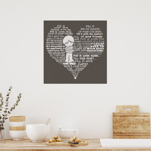 Vul uw hartwitte letters/donkerbruin poster (Keuken)