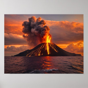 Vulkaanuitbarsting in de oceaan poster