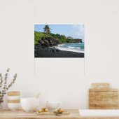 Vulkanisch strand met zwart zand op Hawaï poster (Keuken)