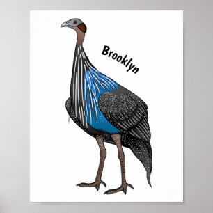 Vulturine guineafowl vogelschilderij cartoon poster