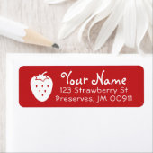 Vun aardbeien Retouradres labels wit op rood (Insitu)