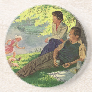  vun Familie Picnic onder een schaduwboom Zandsteen Onderzetter